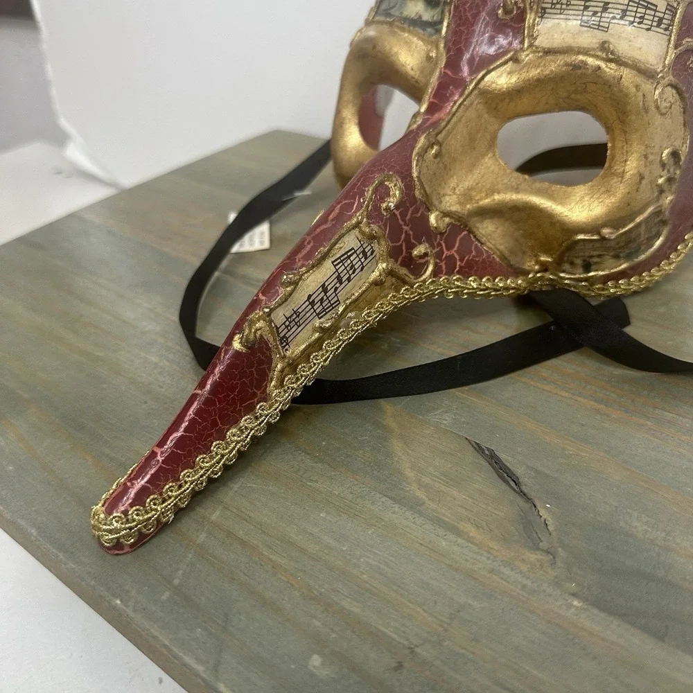 Red Gold Venetian Mardi Gras Nose Mask MASQUERADE CARNIVAL PARTY Music Notes